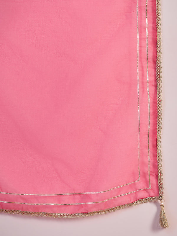 Ruby Mirage Red Zari Embroidered Floral Kurta with Trouser & Dupatta