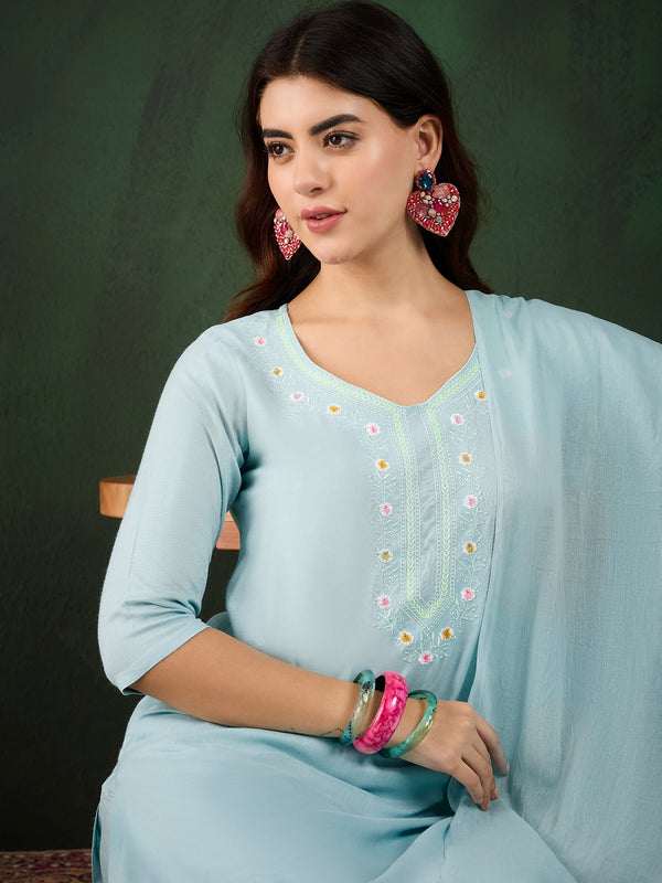 Morning Sky Blue Kurta Trouser & Dupatta Set