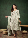 Sand Petal Beige Floral Printed Cotton Kurta with Pyjama & Dupatta