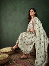 Sand Petal Beige Floral Printed Cotton Kurta with Pyjama & Dupatta