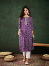 Lavender Bandhani Printed Kantha Embroidered Kurta