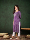Lavender Bandhani Printed Kantha Embroidered Kurta