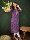 Lavender Bandhani Printed Kantha Embroidered Kurta