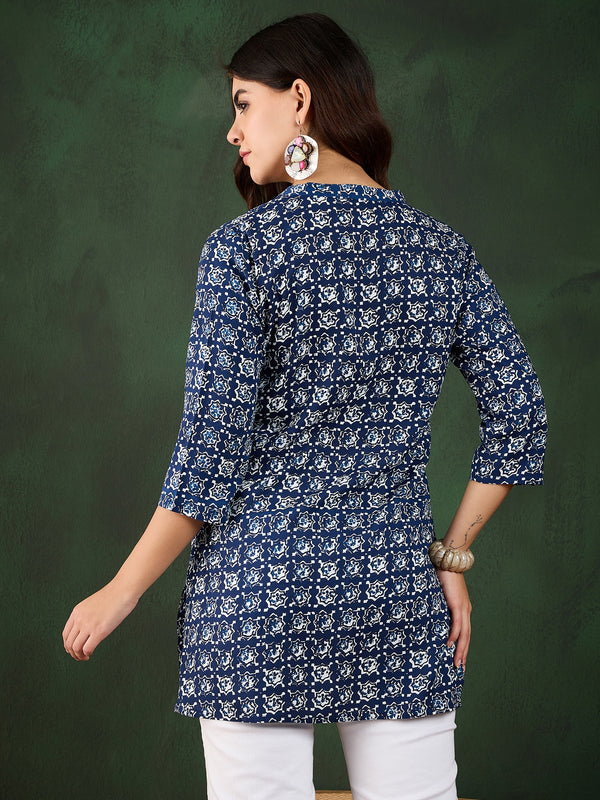 Indigo Garden Floral Printed Viscose Top