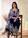 Midnight Bloom – Navy Blue Printed Anarkali Kurta Pant with Dupatta Set