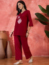 Scarlet Muse Floral Embroidered Tunic with Trousers Co-Ord Set