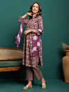 Amethyst Bloom Printed A-Line Kurta Pant with Dupatta Set