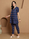 Kavini Blue Printed Cotton Co-ord Set with Top & Trousers