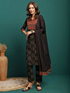 Petal Path Printed Straight Kurta With Trouser & Dupatta Set