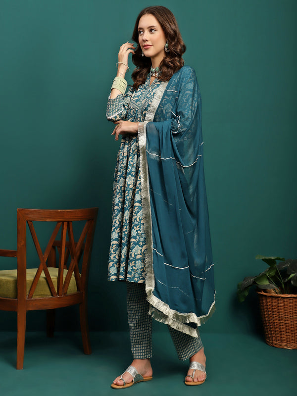 Marine Whisper Printed Cotton Kurta Set