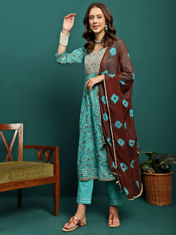 Blue Mirage Printed Cotton Kurta Set