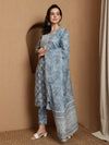 Heritage Hues Ethnic Motifs Printed Pure Cotton Straight Kurta & Trousers With Dupatta
