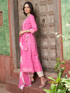 Blush Bandhej Pink Bandhani Printed Anarkali Kurta Pant with Dupatta Set Ethnic Wear for Women