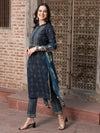 Sky Sonata Floral Printed Kurta Pant Dupatta Set