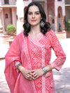 Pink Bandhani Printed Pure Cotton Angrakha Kurta With Trousers & Dupatta