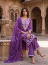Royal Lavender – Embroidered Straight Kurta Pant with Dupatta Set