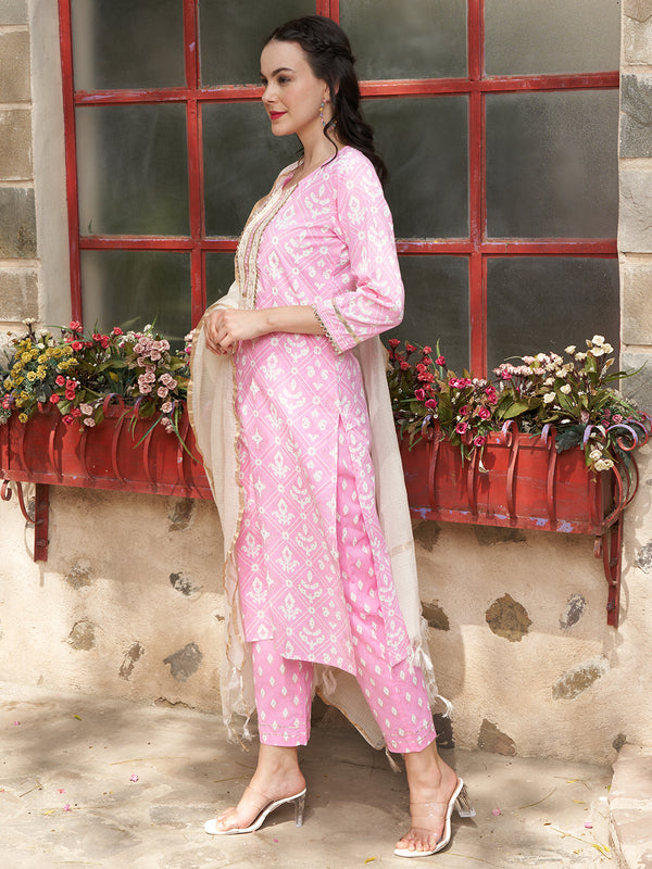 Rose Mirage Floral Printed Kurta Pant Dupatta Set