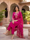 Fuchsia Bloom – Embroidered Straight Kurta Pant with Dupatta Set