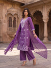 Royal Lavender – Embroidered Straight Kurta Pant with Dupatta Set