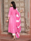 Blush Bandhej Pink Bandhani Printed Anarkali Kurta Pant with Dupatta Set Ethnic Wear for Women