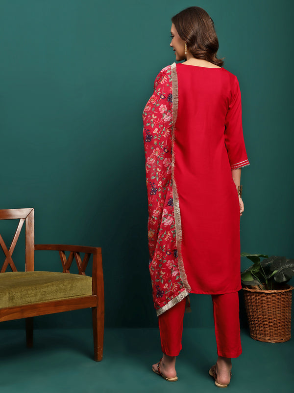 Scarlet Aura Embroidered Straight Kurta Pant with Dupatta Set