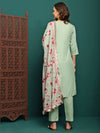 Mint Mirage Floral Embroidered Kurta & Trouser With Dupatta Set