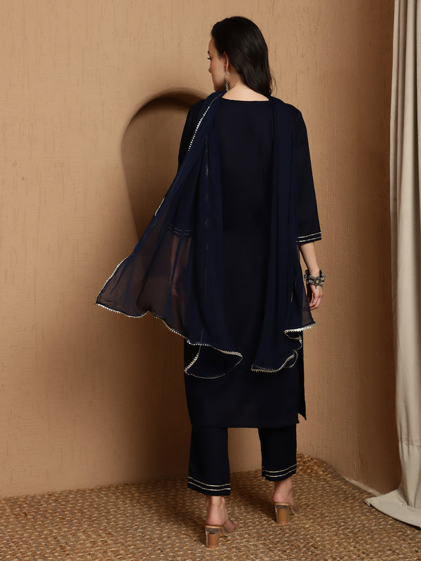 Olive Gleam Embroidered Viscose Rayon Kurta Set with Dupatta