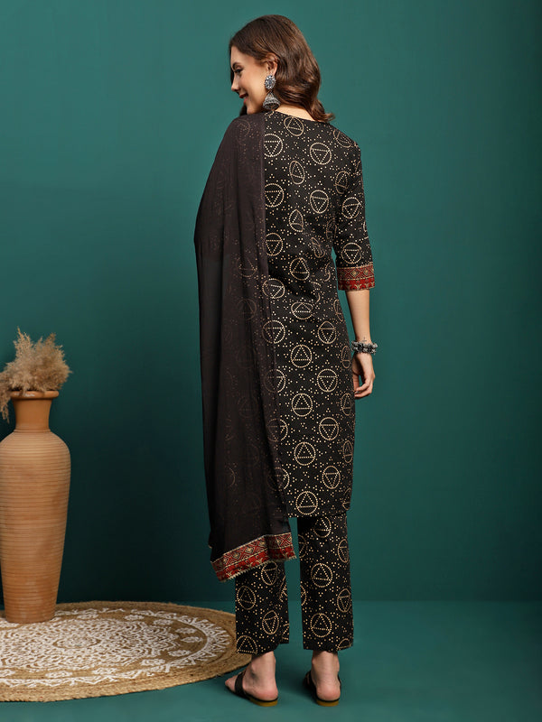 Petal Path Printed Straight Kurta With Trouser & Dupatta Set