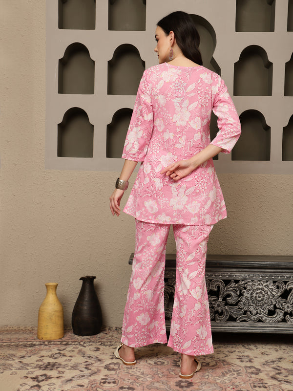 Nivara Floral Printed Cotton Tunic & Trousers Co-ord Set
