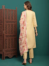 Lunar Taupe Embroidered Straight Kurta Pant with Dupatta Set