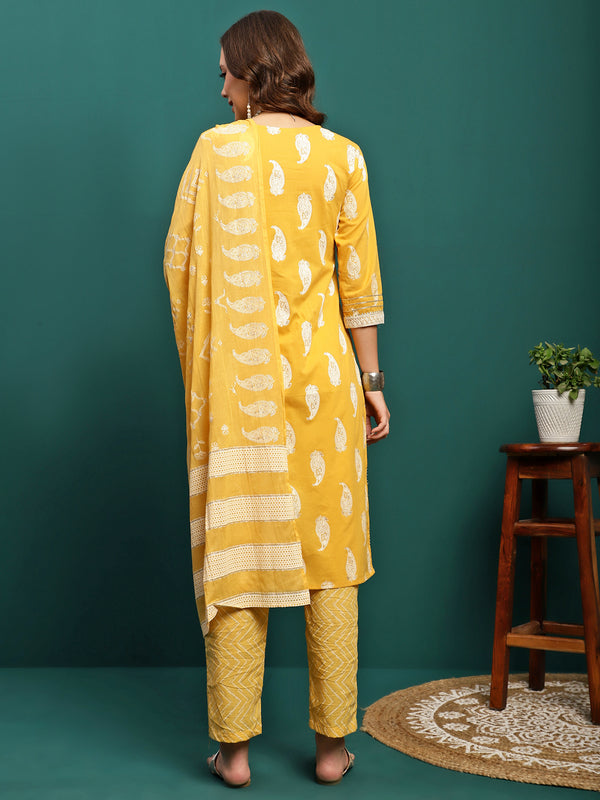 Amber Radiance Embroidered Pure Cotton Kurta Trouser With Dupatta