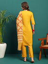Sun Drape Printed & Embroidered Straight Kurta With Trouser & Dupatta Set