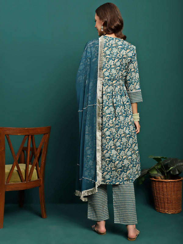 Marine Whisper Printed Cotton Kurta Set