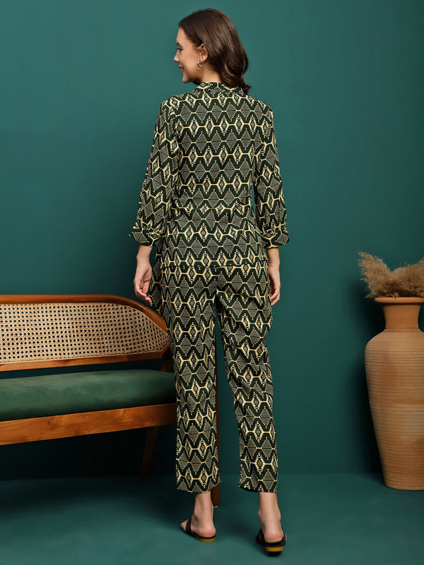 Forest Muse Printed Rayon Tunic & Trouser Co-Ord Set