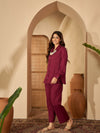 Ameera Maroon Solid Cotton Shirt & Trouser Co-ord Set