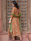 Orange Printed Gotta Patti Detail Pure Cotton A-Line Kurta With Trousers & Dupatta