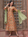 Orange Printed Gotta Patti Detail Pure Cotton A-Line Kurta With Trousers & Dupatta