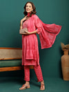 Blush Bloom Printed Pure Cotton Straight Kurta With Trouser & Dupatta Set