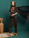 Petal Path Printed Straight Kurta With Trouser & Dupatta Set
