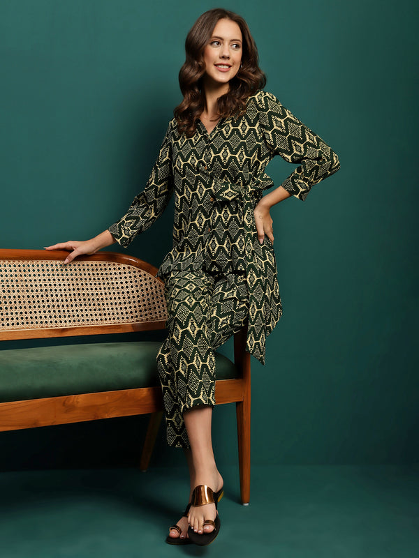 Forest Muse Printed Rayon Tunic & Trouser Co-Ord Set