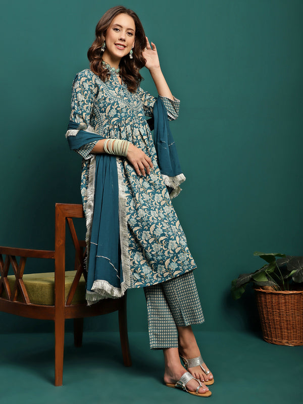 Marine Whisper Printed Cotton Kurta Set