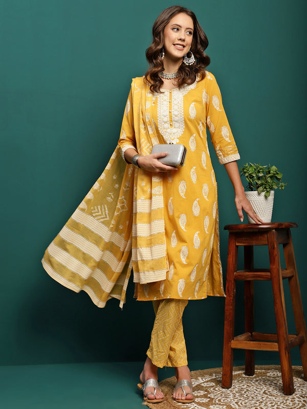 Amber Radiance Embroidered Pure Cotton Kurta Trouser With Dupatta