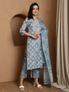 Heritage Hues Ethnic Motifs Printed Pure Cotton Straight Kurta & Trousers With Dupatta