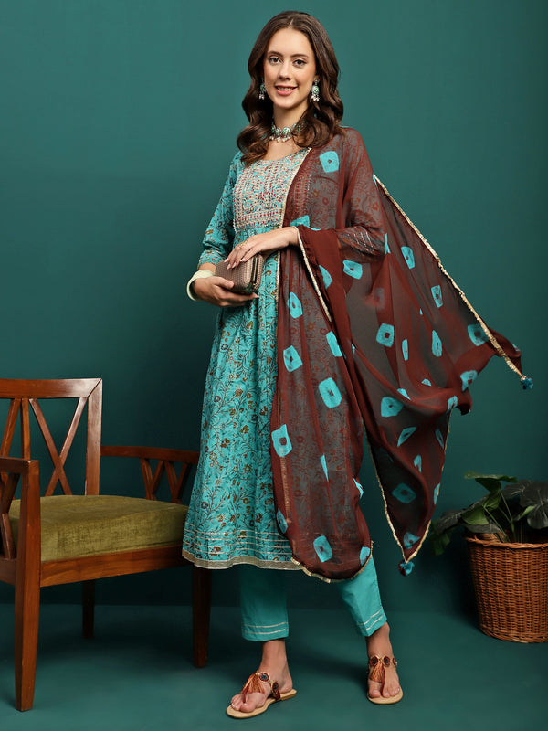 Blue Mirage Printed Cotton Kurta Set