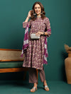 Amethyst Bloom Printed A-Line Kurta Pant with Dupatta Set