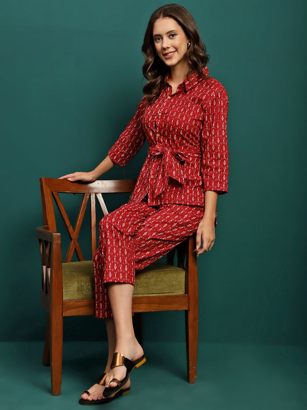 Auburn Whisper Printed Pure Cotton Tunic & Trousers Co-Ord Set