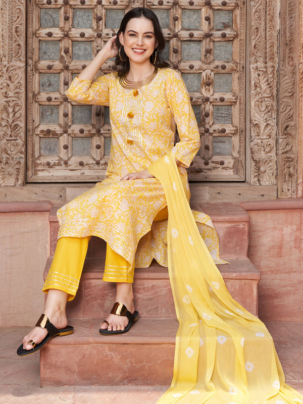 Sunshine BloomFloral Printed Kurta Pant with Dupatta Set Ethnic Wear for Women