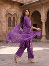 Royal Lavender – Embroidered Straight Kurta Pant with Dupatta Set