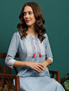 Embroidered Pure Cotton A-Line Kurta With Trouser Set