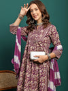 Amethyst Bloom Printed A-Line Kurta Pant with Dupatta Set